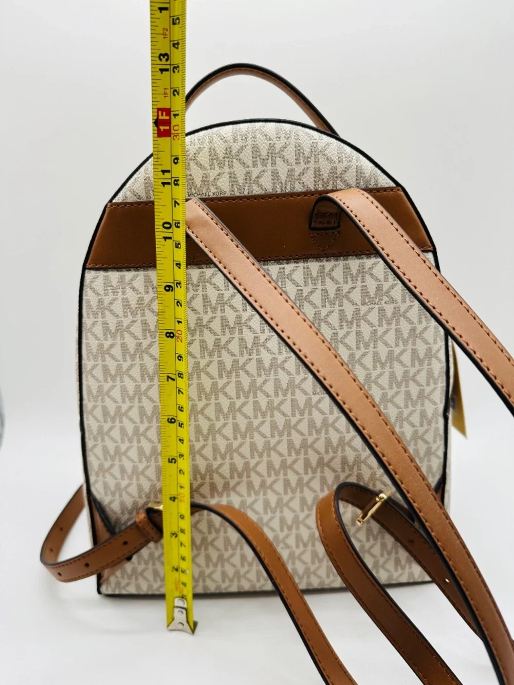 NWT Michael Kors Valerie Medium Logo Backpack Vanilla Acorn White Brown Handbag